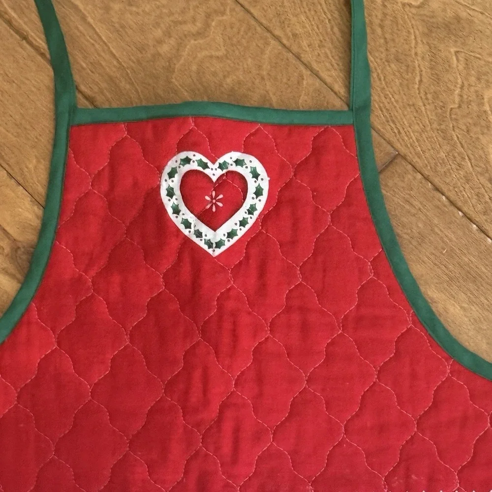 Vintage Handmade Quilted Christmas Village Apron Santa Cottagecore Reversible‎
